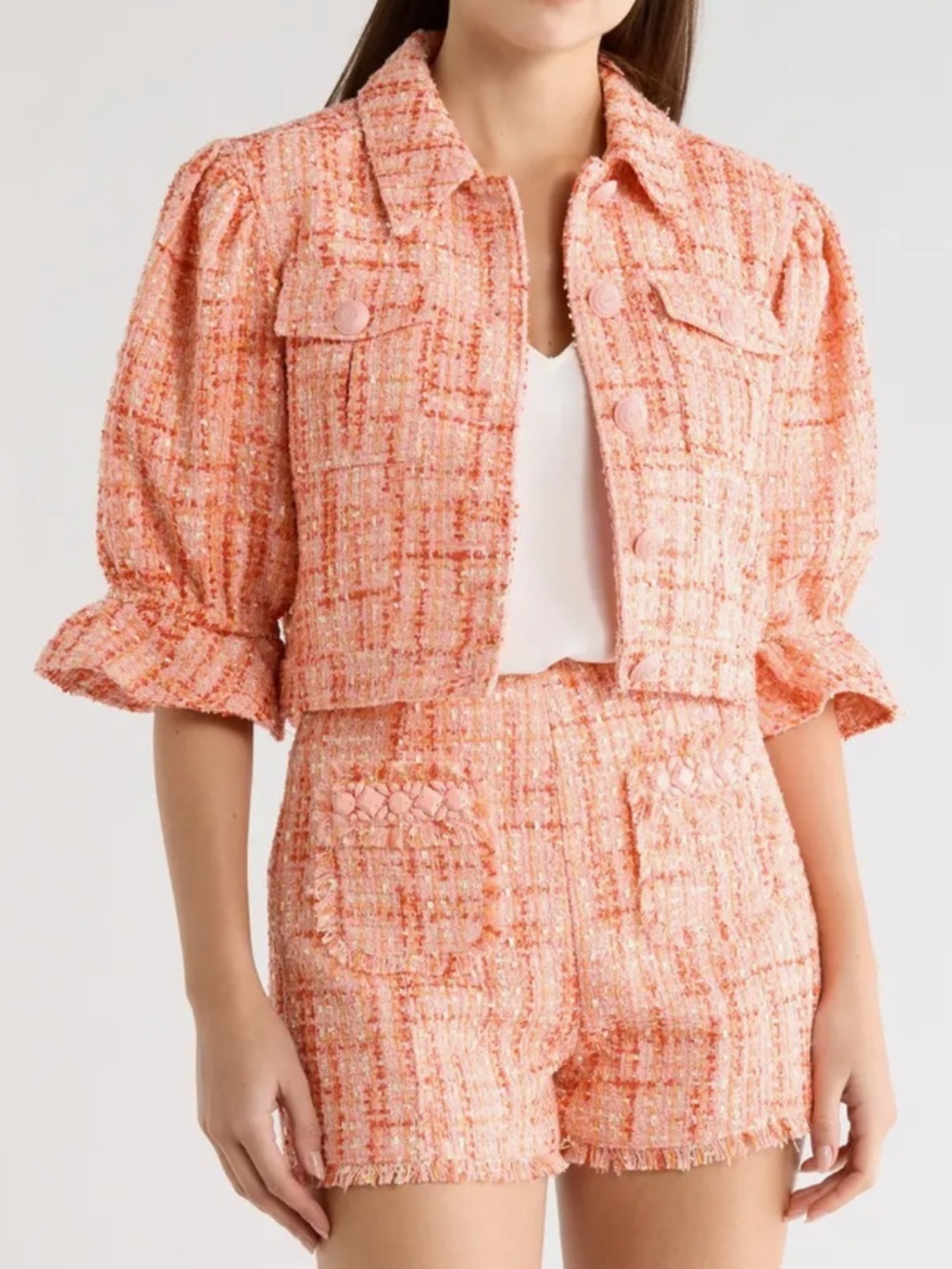 Cinq a Sept Lucie Boucle Julieta Puff Sleeve Jacket Pink Poppy Size 10 NWT New